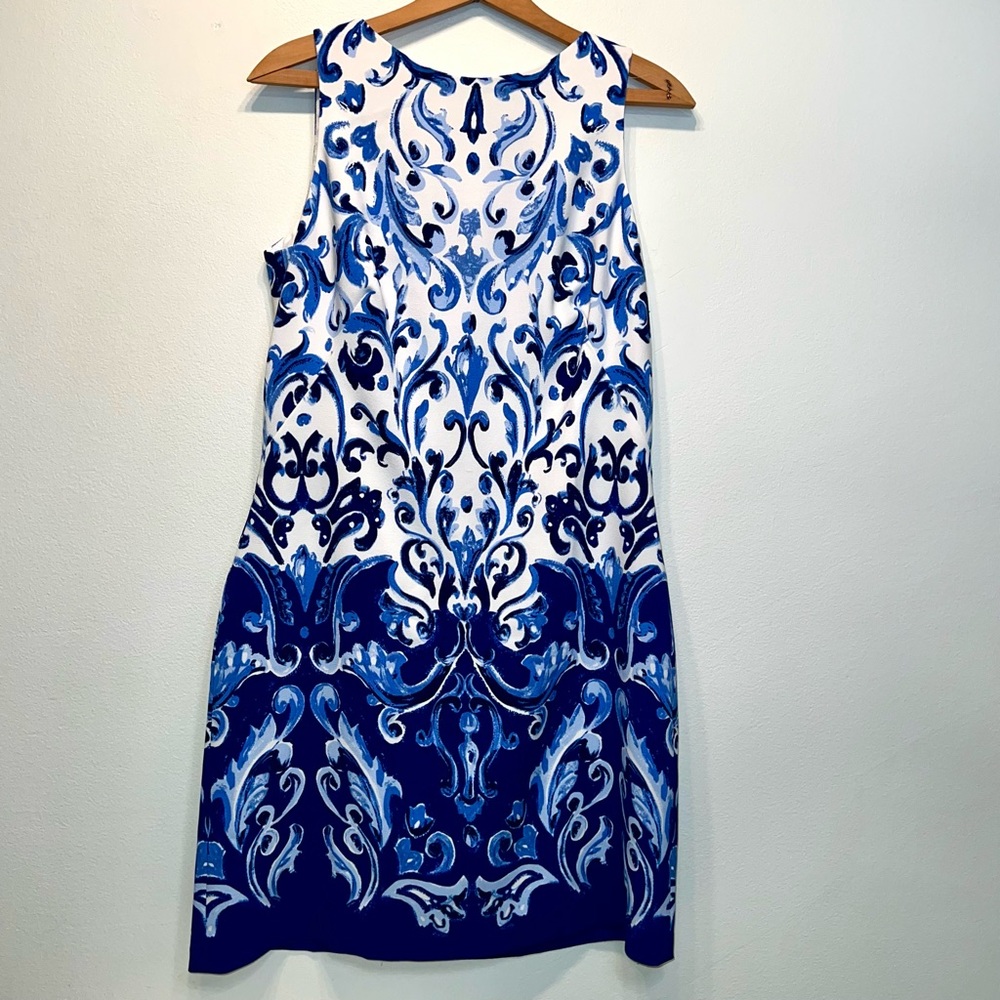 Lauren Ralph Lauren Blue and White Classic Lined Floral Sleeveless Dress Size 8